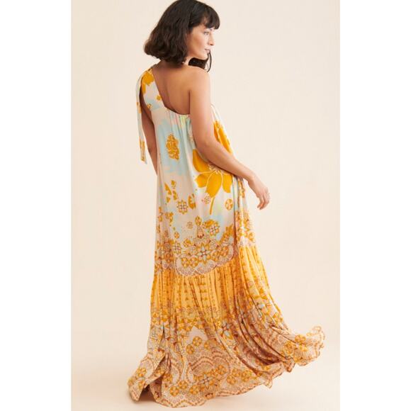 NEW Free People COTE D AZUR One Shoulder Flowy Maxi Dress in Tea Combo S NWOT - Picture 8 of 10